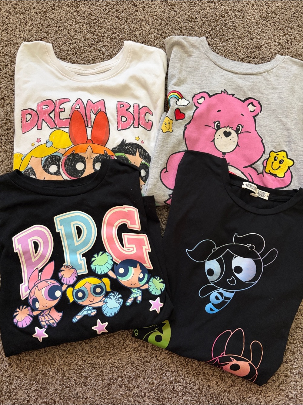 Bundle Powerpuff Girl/ Care Bear Tops - Pink, Black, White, Gray